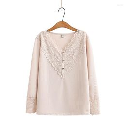Women's Sweaters Lace Patchwork Autumn Long Sleeve Sweater Women Spring Pullovers Solid Knitted Tops V-neck Basic Office Lady Plus Size