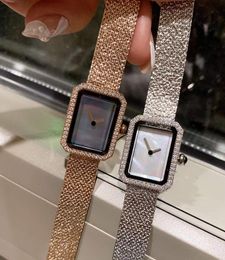 New Boyfriend Tweed Stainless Steel Mesh buckle Wristwatch Women Rectangle Quartz Watch White Mother of pearl Dial Female Weaving Strap Clock