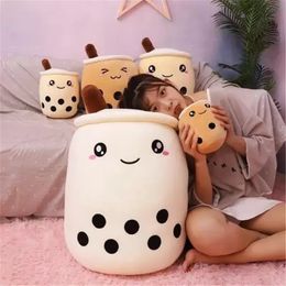 Cute Fruit Drink Plush Stuffed Soft Pink Strawberry Milk Boba Tea Cup Toy Bubble Pillow Cushion Kids Gift toys ZM1013