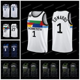 Basketball Jerseys Custom 1 Anthony Edwards Timberwolvn Basketball Jersey Rudy Gobert Karl Towns Jaden McDaniels Russell Kyle Anderson Prince