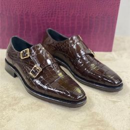 Dress Shoes Authentic Crocodile 650 Belly Skin Buckle Strap Men Brown Genuine Alligator Leather Hand Ed Male Oxford 5