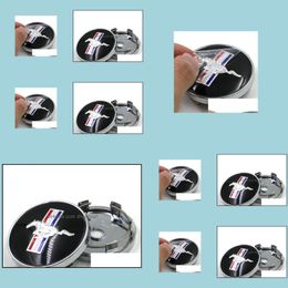 Wheel Covers 4Pcs/Lot Black Running Horse 60Mm Car Wheel Hub Centre Logo Caps Abs Emblem Badge Fits For Ford Mustang Drop Delivery 2 Dhz4W