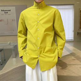 Men's Casual Shirts Chinese Buckle Stand Collar Shirt Men Fashion Vintage Loose Long Sleeve Male Japan Korean Streetwear Blouse