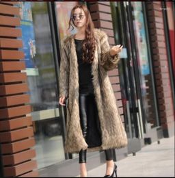 Women's Fur 2022 Vetement Winter Women Faux Overcoat Silver Furry Outwear Plus Size Long Coat AW300