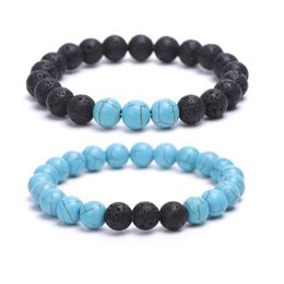 Beaded Strands Natural Black Lava Stone Bead Turquoises Bracelet Volcanic Rocks Bracelets Stretch Energy Yoga Gift Prom Jewelry1 79 Dhbfd