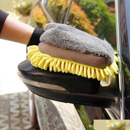 Glove Mti-Function 3 In 1 Car Wash Gloves Cleaning Wax Detailing Brush Microfiber Chenille Care Waterproof Car-Styling Drop Delivery Dhbcy