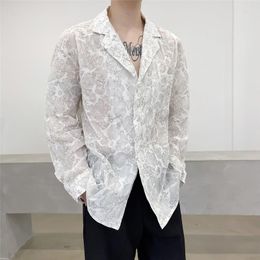 Men's Casual Shirts Men Thin Flower Printed Long Sleeve Loose Vintage Dress Shirt Male Korean Streetwear Fashion Party Tops Man
