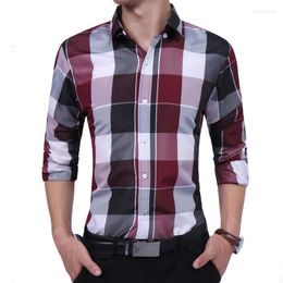 Men's Casual Shirts 2022 Autumn Mens Work Long Sleeve Men Dress Shirt Formal Business Plaid Button Down Brand Plus Size Smart