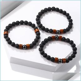 Beaded Strands Wooden Ball Beads Manual Hand Series Of Mens And Womens Fashion National Wind Bracelet Lava Stone 324 J2 Drop Delive Dhwsm