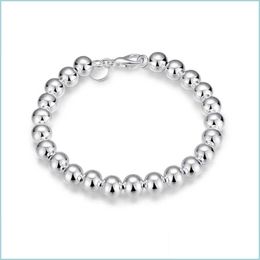 Link Chain 925 Sterling Sier 8Mm Round Ball Bead Chain Bracelets Fashion Costume Women/Men Jewelry Drop Delivery 2022 Dhpmf