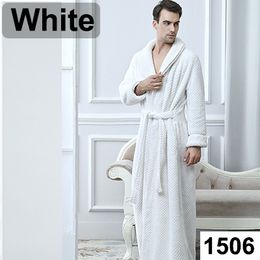 Men s Sleepwear Men Winter Extra Long Knitted Waffle Flannel Coral Fleece Bathrobe Male Full Sleeve Kimono Bath Robe Women Warm Dressing