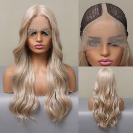 Haarsynthetische S schwarze Henry Margu natürliche wellige synthetische vorgezogene blonde lange tägliche tägliche Spitze Frontal Haar Perücke Frauen Cosplay er ...