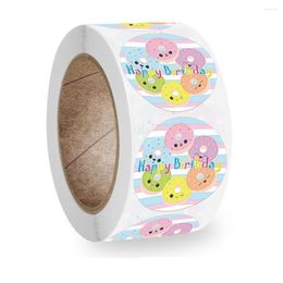 Gift Wrap 500pcs 1 Inch Happy Birthday Cartoon Donut Stickers For Children Baby Shower Party Invite Card Decorative Seal Label Tag