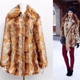 Women's Fur Sell 2022 Winter Warm Fashion Faux Coats Tiger Stripe Slim Jacket In The Long Section Collar Overcoat