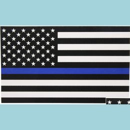 Car Stickers Thin Blue Line Flag Decal - 2.5X4.5 In. Black White And American Sticker For Cars Trucks Drop Delivery 2022 Mobiles Moto Dhank