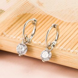 Stud Earrings Korean Temperament Ear Buckle Geometric Shiny Zircon Tiny Hoop Circle Hoops For Women Party Jewelry Gift