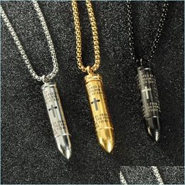 Pendant Necklaces 316L Stainless Steel Open Pendant Necklaces Mens Cross Scripture Locket Charm Gold Chains For Women Hip Hop Jewelr Dhvlj