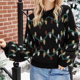 Women's Knits Tees Women's Christmas Ugly Sweater Autumn Winter Female's Long Sleeve O-Neck Shinning Thread Crocheting Xmas Lights Knitted Shirts T221012