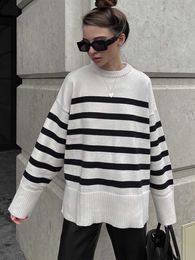 Women's Knits Tees Women Autumn Casual Striped Pullover Sweaters 2022 O-Neck Loose Knitting Female Fashion Street Warm Sweater Clothes T221012