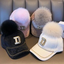 Ball Caps HT010 Autumn Winter Hip Hop Felt Baseball Cap Women Thick Warm Bone Snapback Hat Female Fashion Polyester Fur Pom Hats