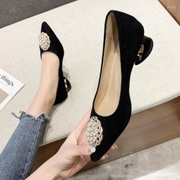 Dress Shoes 2022 Womens Pumps Solid Pointed Toe Suede Chunky High Heels Rhinestone Decoration Party Gladiator 35-43 Kopmkp Fashion