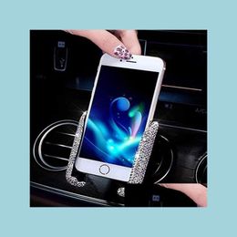 Drink Holder Bling Car Phone Holder Mini Dash Air Vent Matic Mount 360°Adjustable Crystal Stand Accessories For Women And Drop Delive Dh1Uh