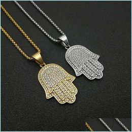 Chains Hip Hop Bling Box Chain 24" Women Men Couple Gold Sier Colour Iced Out Hamsa Hand Pendant Necklace With Cz Drop Delivery 2022 Dhvrk