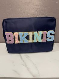 Cosmetic Bags Extra Large Makeup Pouch With Varsity Letter Glitter Patches / Custom Bag Personalised Gift For Her Travel Clutch