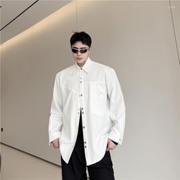 Men's Casual Shirts Men Metal Button Long Sleeve Loose Shirt Male Streetwear Net Celebrity Fashion Show Black White Stage Clothing