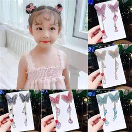 Girls Butterfly Hairpins Long Hair Clips Metal Tassel Elegant Headwear Children Fashion Hair Accessories