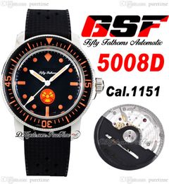 Fifty Fathoms No Radiations A1151 Automatic Mens Watch GSF 5008D Black Dial Rubber Strap Super Edition Puretime B2