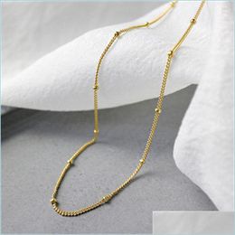 Chains 100% 925 Sterling Sier Choker Necklace 35Cmand5Cm Short Chain Gold Thin Slim Luxury Beads Jewellery Rock Punk Jewels Drop Deliv Dhrvd