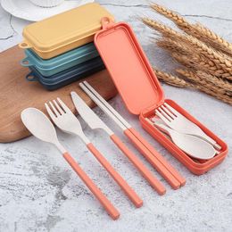 Dinnerware Sets 4Pcs Detachable Tableware Set Wheat Straw Portable Cutlery Travel Picnic Camping