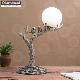 Table Lamps Qiseyuncai 2022 Chinese Style Warm Bird Lamp Living Room Bedroom Study Simple Carving Decorative