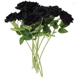 Decorative Flowers 10pcs Single Branch Simulation Black Rose Halloween Artificial Flower Ornaments Random Style