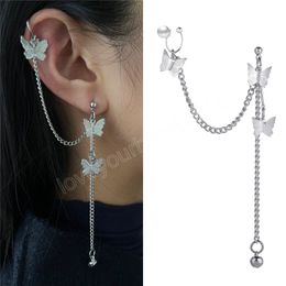 Fashion Silver Colour Butterfly Clip Earrings for Women Long Dangle Bead Non Piercing Fake Earrings Jewellery Gifts