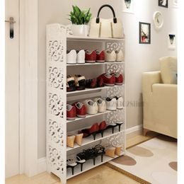 Clothing Storage Hollow Carved Shoe Rack Simple Waterproof Steady Shelf Shoes Cabinet Multi-layer