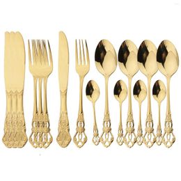 Flatware Sets 16Pcs Dinnerware Set Western Vintage Stainless Steel Tableware Knife Fork Spoon Dinner Cutlery Teaspoon Kitchen