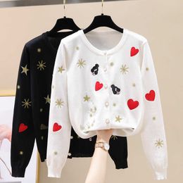 Women's Knits Tees Spring fall women's embroidery sweater cute star love heart sweet knitted cardigan thin knitwear coat long sleeve knit top women T221012