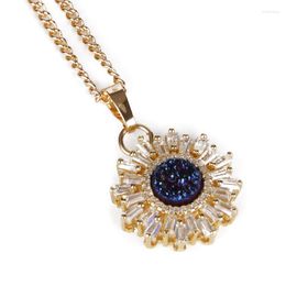 Pendant Necklaces KEJIALAI Shining Sun Shape Necklace Natural Stone Druzy Rhinestone Fashion Style Accessories Gift