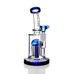 Glass Bong Hookah Water Pipe 8.3inches Blue Mushroom Tip Bubbler Small Recycler Dab Rig Portable Bongs with 14mm Bowl Joint