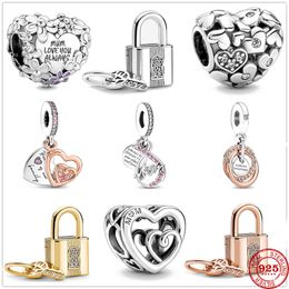 925 Sterling Silver Dangle Charm Women Beads High Quality Jewelry Gift Wholesale Mother Day Mom Heart Lock Pendant Diy Fine Bead Fit Pandora Bracelet DIY