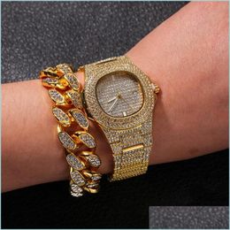 Chains Charm Bling Cuban Chain Fashion Hip Hop Tennis Chains Jewellery Pendant Rhinestone Necklaces Bracelet Watch For Men Women Drop D Dhafz