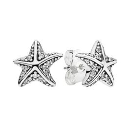 925 Sterling Silver Sparkling Starfish Stud Earrings Women Girls Cute Party Jewelry with Original Box Set for Pandora CZ diamond Girlfriend Gift Earring