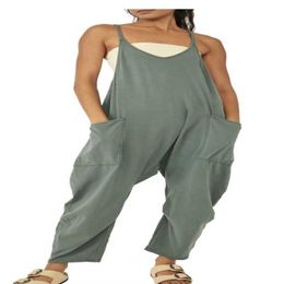 2022 Clothes Jumpsuits For Woman Romper Bodysuit Playsuits Suspender Women Fashion Solid Colour V-neck Sling Pocket Jumpsuit S-4xl