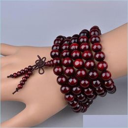 Beaded Strands Mtilayer Wenge Prayer Beads 108 Tibetan Buddhist Charm Meditation Necklace Yoga Lucky Sandalwood Wooden Bracelet For Dhoiz