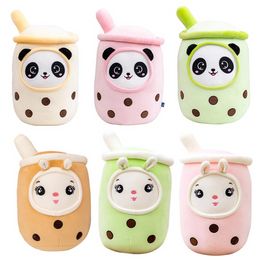 Wholesale Kawaii Stuffed Plush Animals Small Size Cartoon Bubble Tea Cup Peluche Toys Soft Pillow Strawberry Panda Milk Tea Cushion Baby Gift t1013