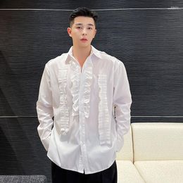 Men's Casual Shirts Men Vintage Ruffle Lace Design Brand Fashion Loose Long Sleeve Party Dress Shirt Male Niche Korean Streetwear Tops