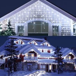 Christmas LED Strings Lights Outdoor 34.8ft 480 LEDs 8 Modes Hanging Lighting Xmas Lights 96 Drops Light Indoor Waterproof for Wedding Holiday Party Decorations