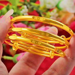 Bracelets Simple Wedding Yellow Gold Bracelet Adjustable Push Bangle 24K Plated For Women Bride Engagement Anniversary Jewellery Gifts